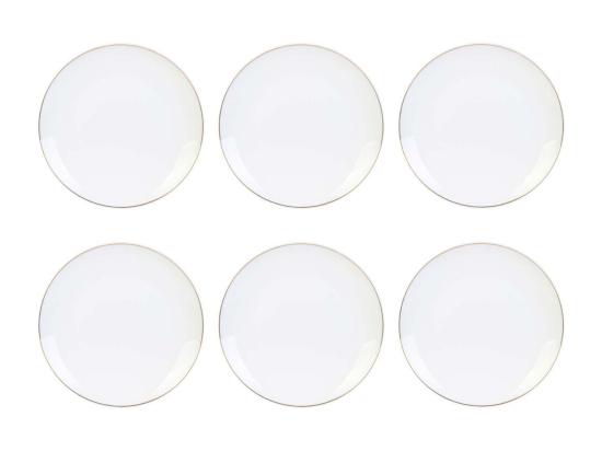 Vente Unique Assiette En Porcelaine Avec Liseré Doré (Lot De 6) Assiettes Plates - 20 Cm