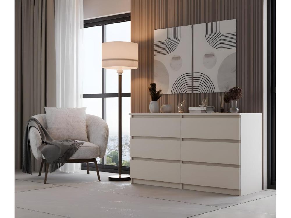 Vente Unique ASTER - Commode Large Chambre Salon Bureau Beige - 6 Tiroirs - 138x40x75cm - 6 Tiroirs - Style Scandinave