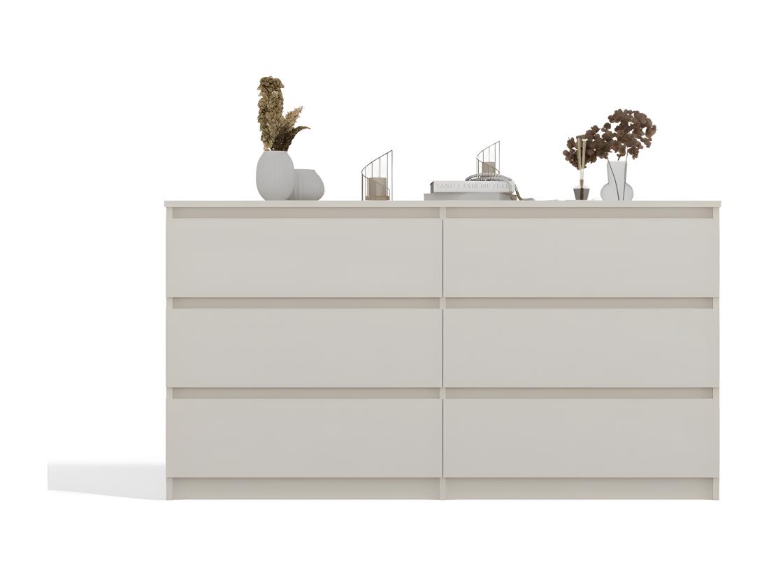 Vente Unique ASTER - Commode Large Chambre Salon Bureau Beige - 6 Tiroirs - 138x40x75cm - 6 Tiroirs - Style Scandinave