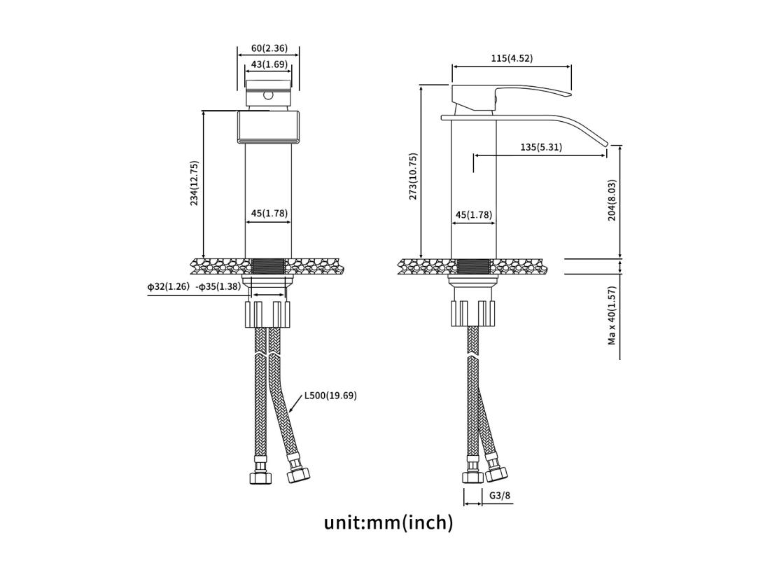 Vente Unique AuraLum Max 2PCS Mitigeur Robinet Lavabo Cascade Noir Moderne Mitigeur Robinet Salle Bain Pour Vasque à Poser Robinetterie Pour Lavabo EU Modèle