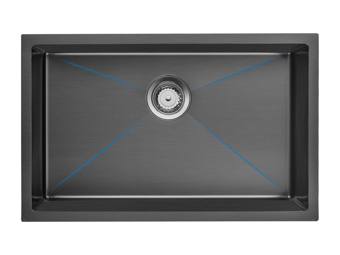 Vente Unique AuraLum Max Évier Cuisine 1 Bac 70*44*19CM Évier Montage à Encastrer à Fleur/Sous-Plan Acier Inox 304 Évier Avec Siphon/Trop-Plein Noir EU Modèle