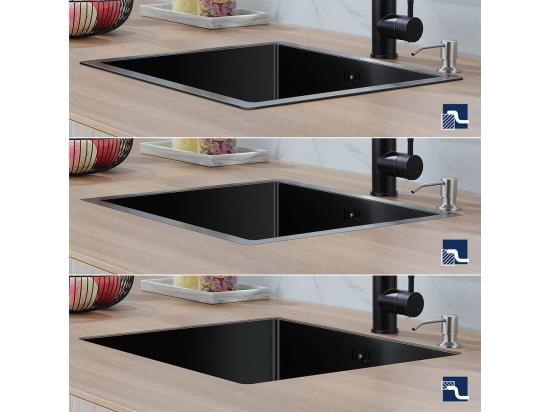 Vente Unique AuraLum Max Évier Cuisine 1 Bac 70*44*19CM Évier Montage à Encastrer à Fleur/Sous-Plan Acier Inox 304 Évier Avec Siphon/Trop-Plein Noir EU Modèle