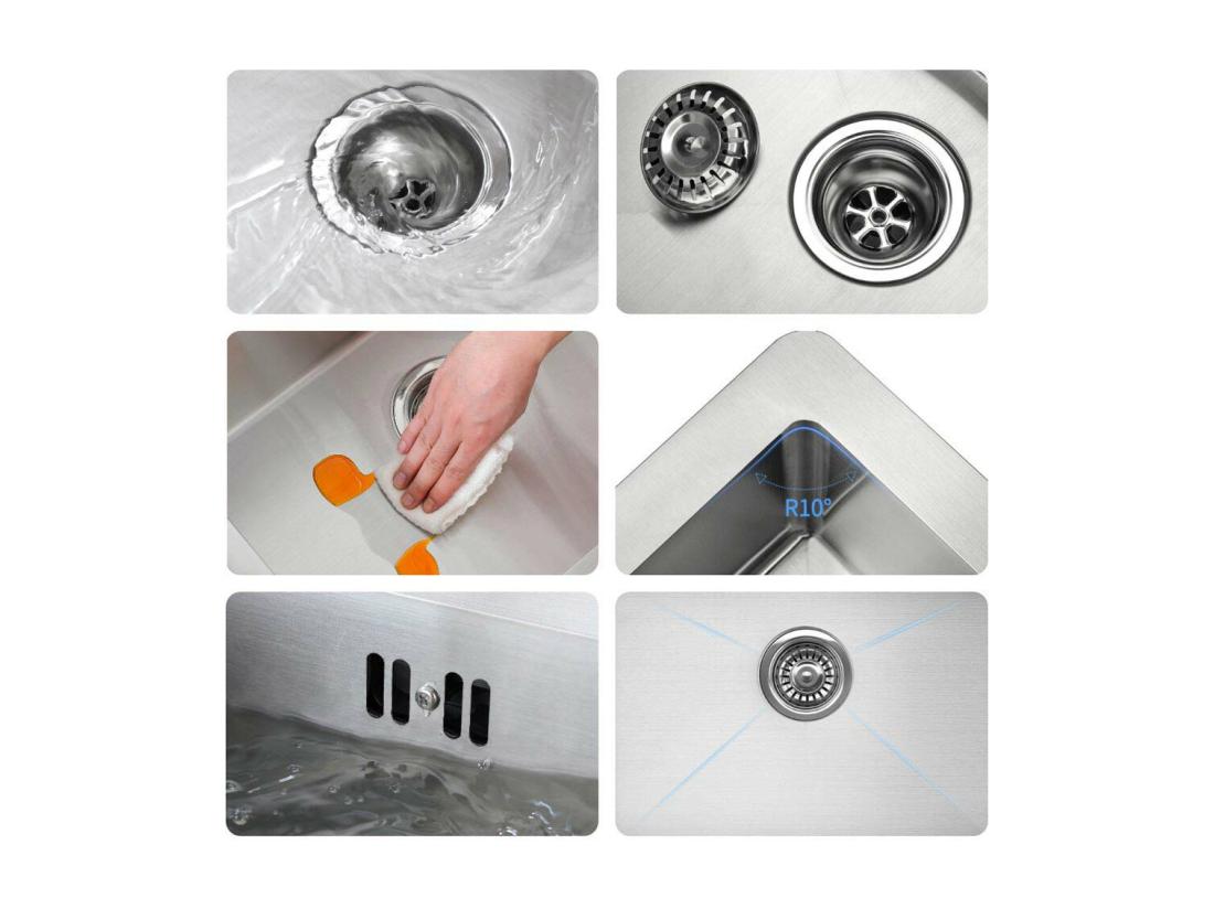 vente unique AuraLum Max Évier Cuisine 1 Bac en Acier Inoxydable 304 Brossé 45x45CM Évier encastré et à Poser Évier avec Trou de Montage pour Robinet EU Modèle