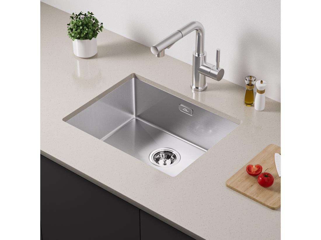 Vente Unique AURALUM MAX Evier Cuisine-Evier Cuisine 1 Bac Inox 55*44*19CM- Evier Solide & Facile à Nettoyer Pour Installation à Encastrer à Fleur Ou Sous-Plan