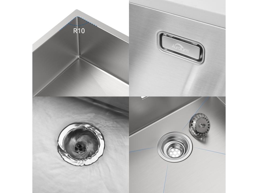 Vente Unique AURALUM MAX Evier Cuisine-Evier Cuisine 1 Bac Inox 55*44*19CM- Evier Solide & Facile à Nettoyer Pour Installation à Encastrer à Fleur Ou Sous-Plan