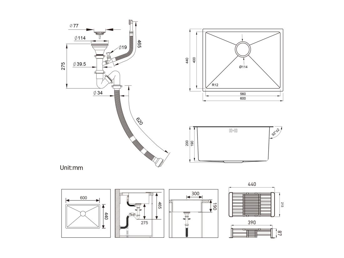 Vente Unique Auralum Max Évier De Cuisine 1 Bac 60*44*20CM Évier 1 Cuve En Acier Inoxydable 304 Évier à Encastrer/sous-plan Avec Panier De Drainage Nano Silver