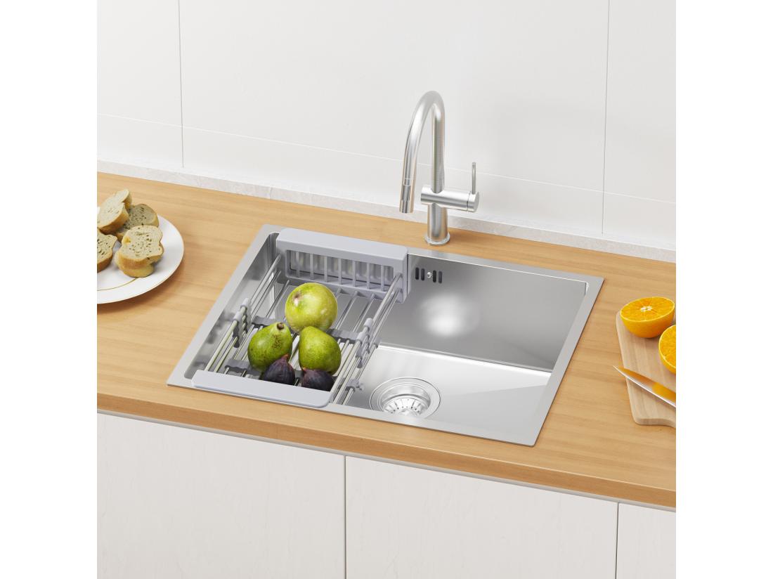 Vente Unique Auralum Max Évier De Cuisine 1 Bac 60*44*20CM Évier 1 Cuve En Acier Inoxydable 304 Évier à Encastrer/sous-plan Avec Panier De Drainage Nano Silver