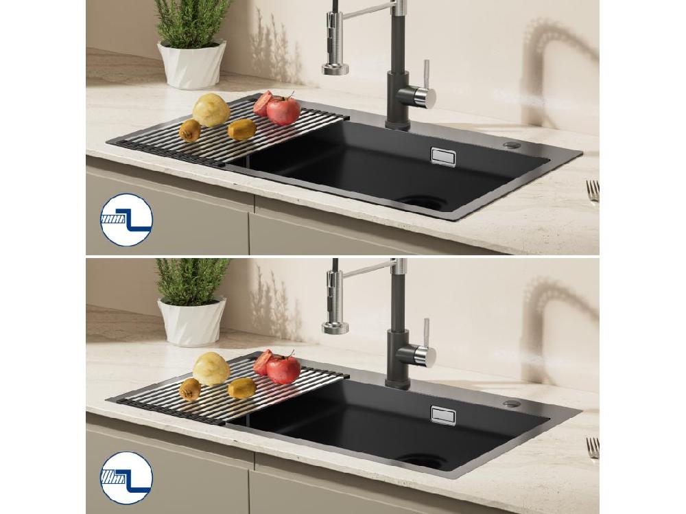 vente unique Auralum MAX Évier de Cuisine 1 Bac Evier Cuisine 75 x 45 cm Évier Inox Noir avec Égouttoir Pliable Lavabo Cuisine Montage Encastré ou Supérieur