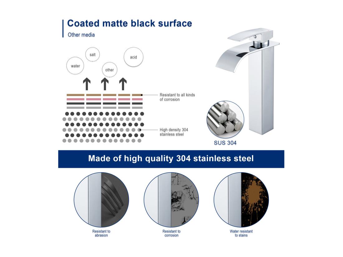 Vente Unique Auralum Max Robinet Cascade Pour Vasque à Poser Mitigeur Haut Pour Lavabo Robinet Cascade Pour Salle Bains En Inox Robinettrie Monotrou Sur Chromé