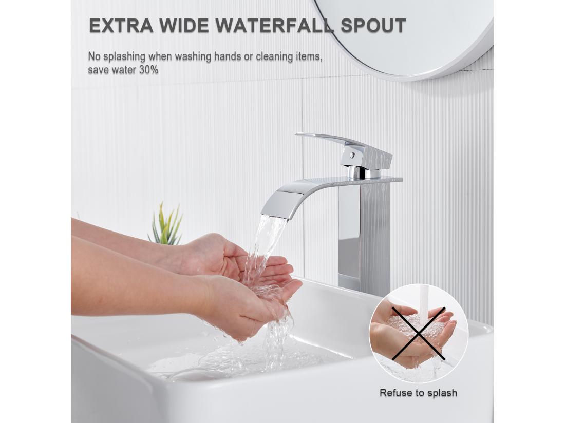 Vente Unique Auralum Max Robinet Cascade Pour Vasque à Poser Mitigeur Haut Pour Lavabo Robinet Cascade Pour Salle Bains En Inox Robinettrie Monotrou Sur Chromé