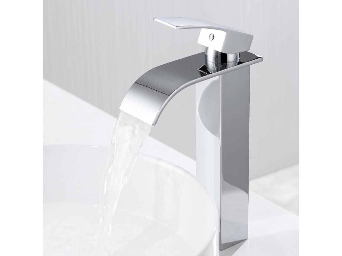 Vente Unique Auralum Max Robinet Cascade Pour Vasque à Poser Mitigeur Haut Pour Lavabo Robinet Cascade Pour Salle Bains En Inox Robinettrie Monotrou Sur Chromé