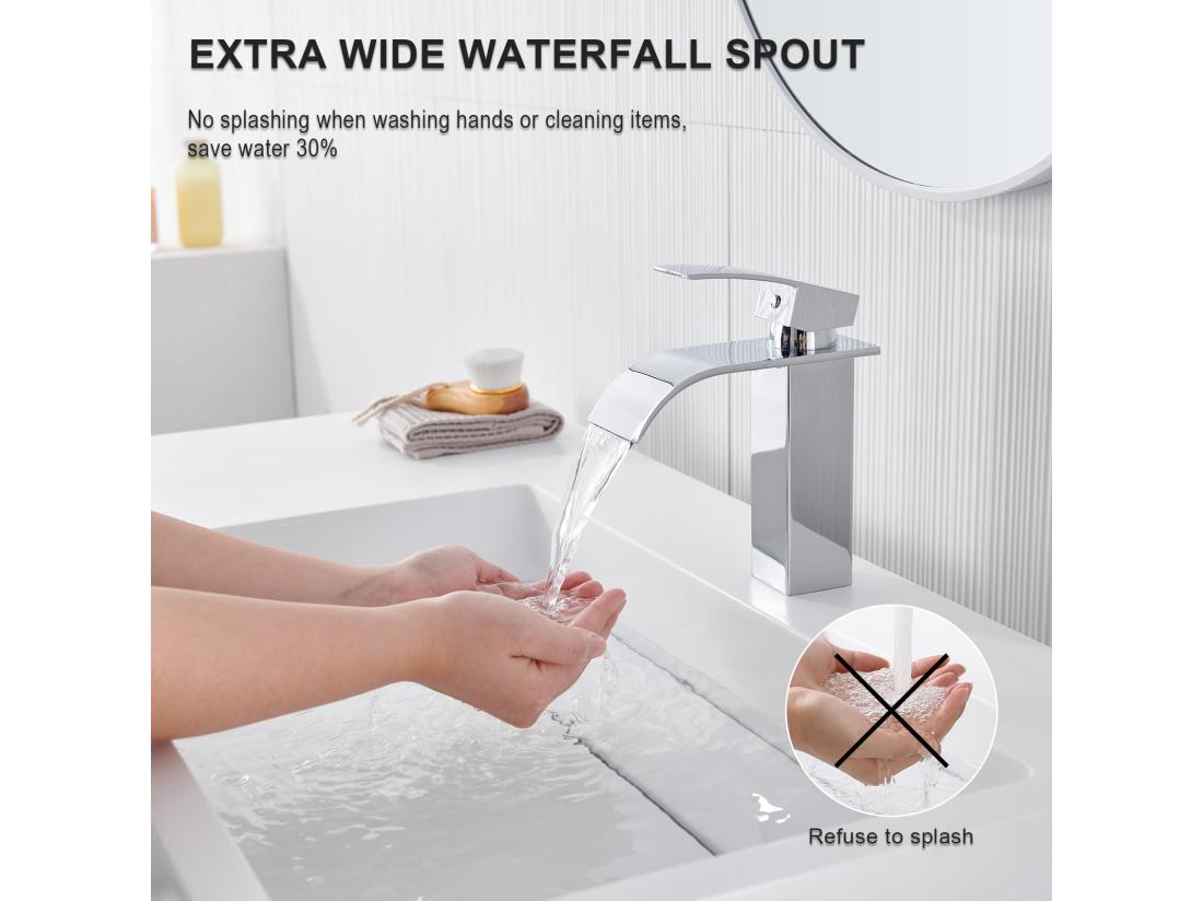 vente unique Auralum Max Robinet Salle Bain Cascade Lavabo Salle de Bains en Acier Inoxydable 304 avec cartouche en céramique L'eau Chaude/Froide Chromé