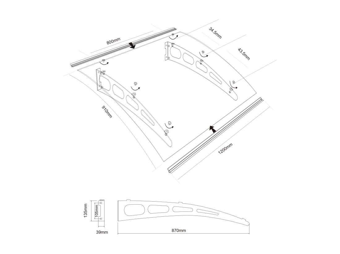 Vente Unique Auvent De Porte En Aluminium 120 X 90 Cm Courbé NEONA