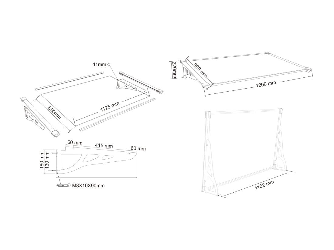 Vente Unique Auvent De Porte En Aluminium 120 X 90 Cm Incliné Noir KEPLER
