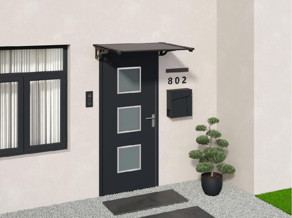vente unique Auvent de porte en aluminium 120 x 90 cm incliné noir KEPLER