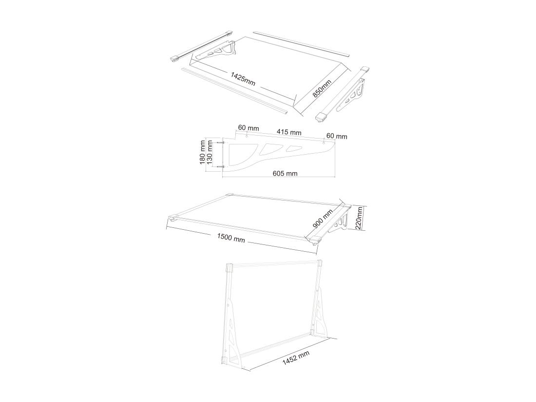 Vente Unique Auvent De Porte En Aluminium 150 X 90 Cm Incliné Noir KEPLER