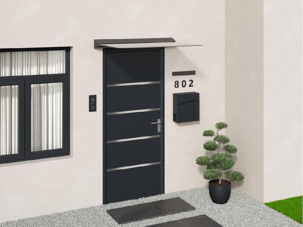 vente unique Auvent de porte en aluminium L120 x l90 cm plat avec leds - LUXAMA