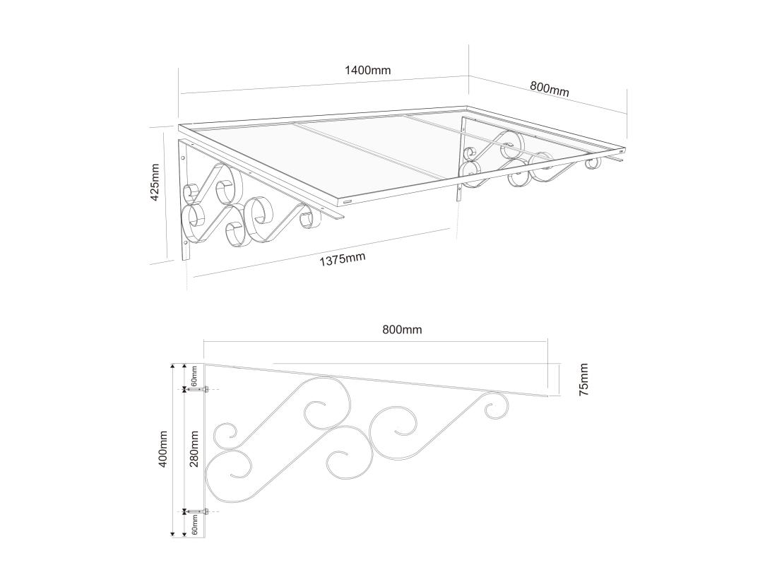 Vente Unique Auvent De Porte En Aluminium L140 X L80 Cm Incliné AMBAN