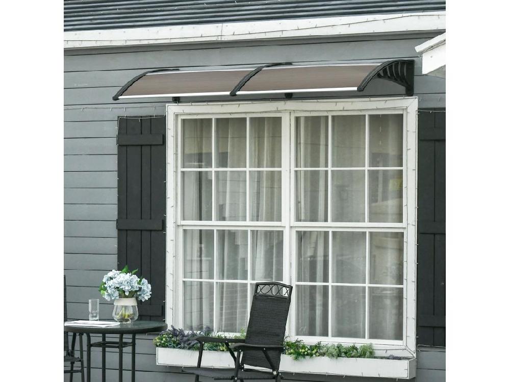 vente unique Auvent marquise de porte design voûté arrondi dim. 200L x 96l x 27H cm polycarbonate fumé brun PP noir