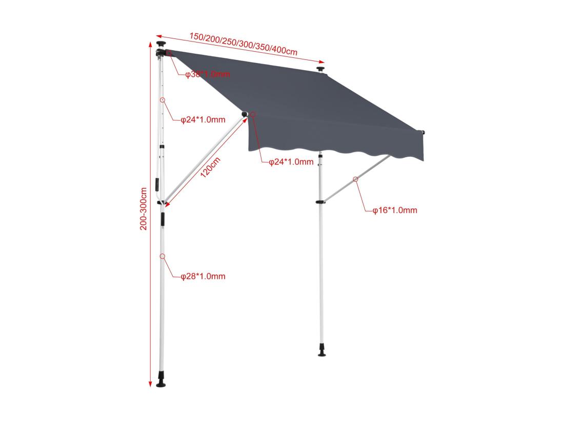 Vente Unique Auvent - Tissu - 350 X 120cm - Anthracite - Westerly