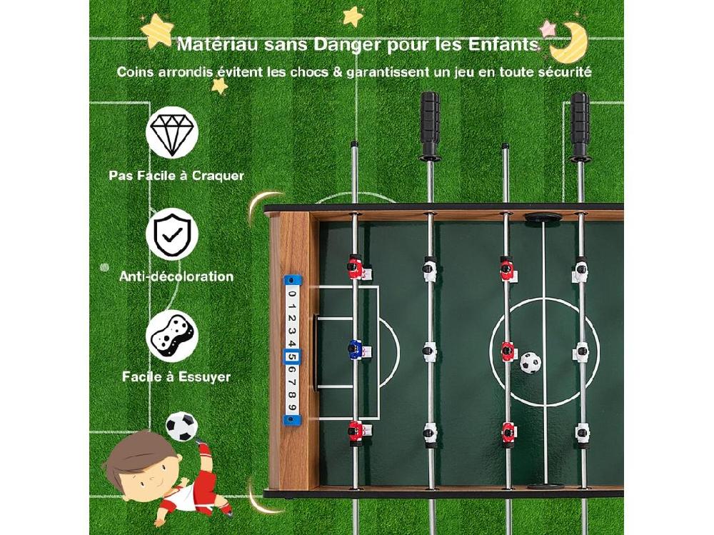 Vente Unique Baby-Foot En Bois Avec Poignée Durable & 18 Joueurs Table De Jeu Avec 2 Ballons & 2 Tableau De Bord Jouets Pour Adulte Et Enfant Pour Fête Bar Salle De Jeux 69 X 36 X 24 Cm
