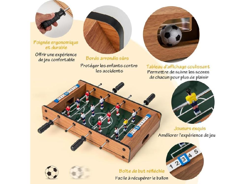 Vente Unique Baby-Foot En Bois Avec Poignée Durable Table De Jeu Avec 2 Ballons Coins Arrondis Jouets Pour Adulte Et Enfant Pour Fête Bar Salle De Jeux 51 X 30 5 X 9 Cm
