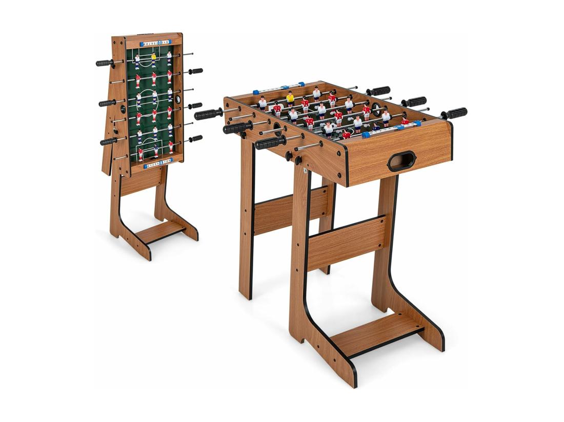Vente Unique Baby-Foot Pliable En Bois Avec Poignée Durable & 18 Joueurs Table De Jeu Sur Pieds Avec 2 Ballons Jouets Pour Adulte Et Enfant Pour Fête Bar Ou Voyage 69x36x71 Cm…