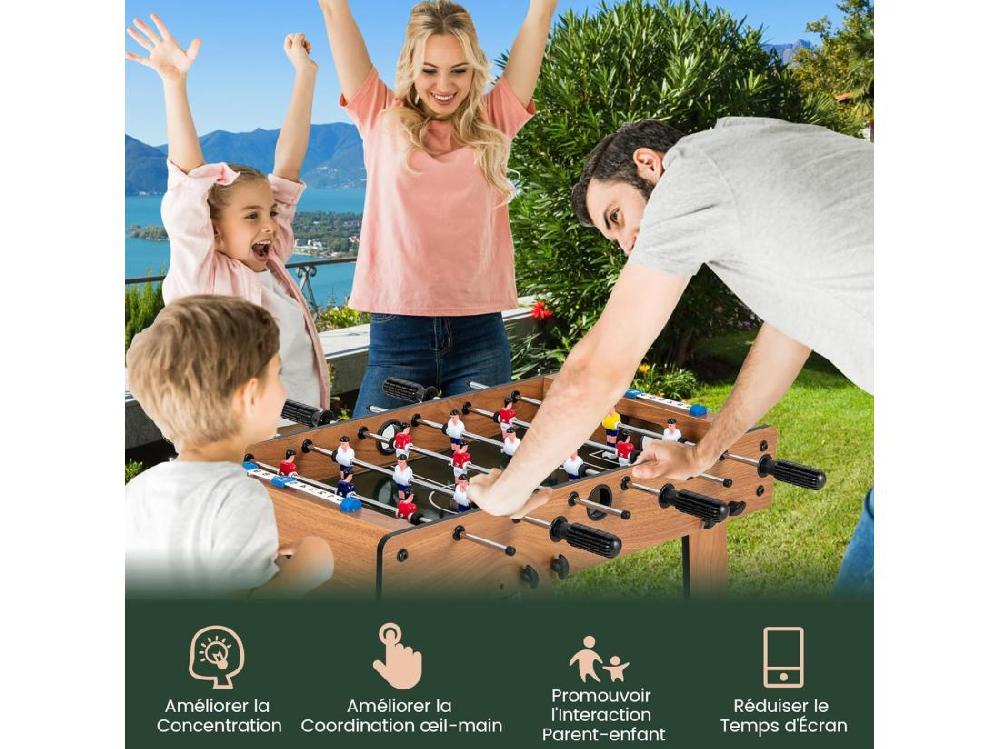 Vente Unique Baby-Foot Pliable En Bois Avec Poignée Durable & 18 Joueurs Table De Jeu Sur Pieds Avec 2 Ballons Jouets Pour Adulte Et Enfant Pour Fête Bar Ou Voyage 69x36x71 Cm…
