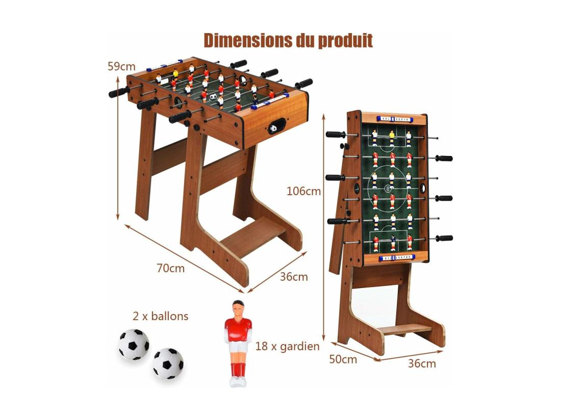 Vente Unique Baby-Foot Pliable Table De Jeu De Football Avec 2 Balles Pour Adultes Et Enfants à Partir De 3 Ans 70 X 36 X 59 CM