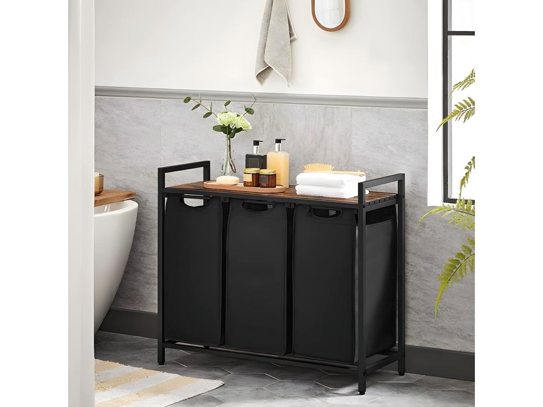 Vente Unique Bac à Linge Avec 3 Compartiments De 38L