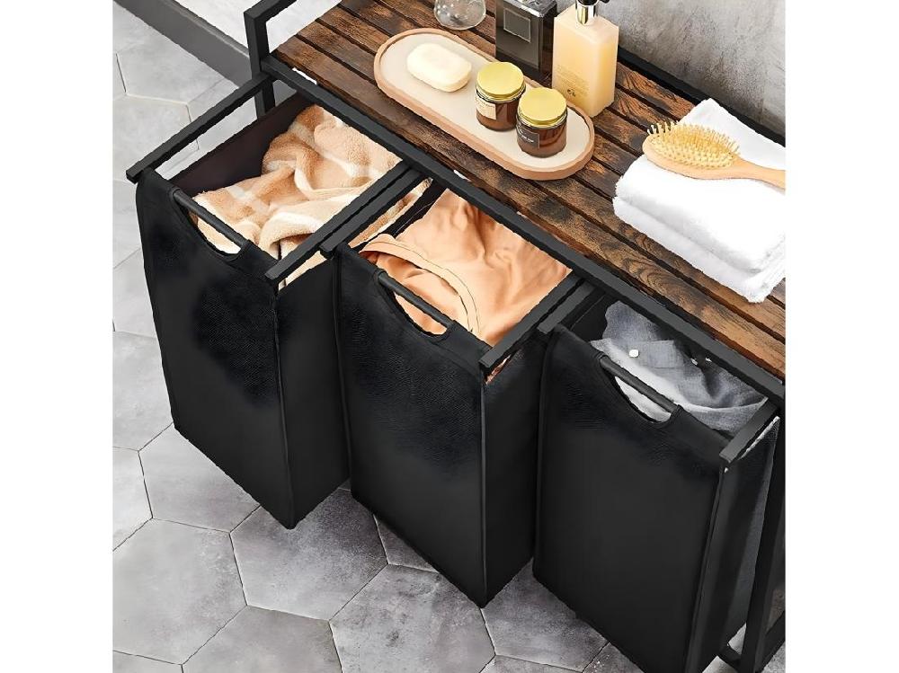 Vente Unique Bac à Linge Avec 3 Compartiments De 38L