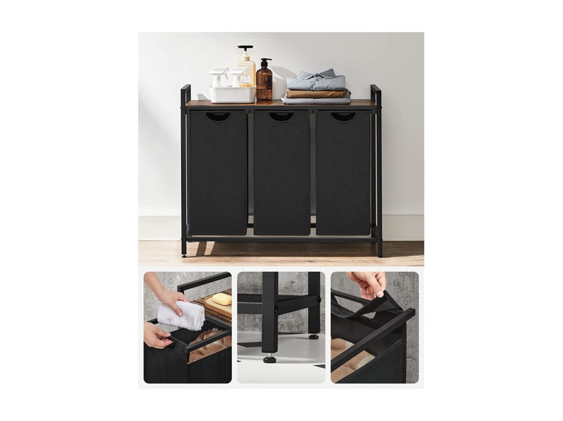 Vente Unique Bac à Linge Avec 3 Compartiments De 38L