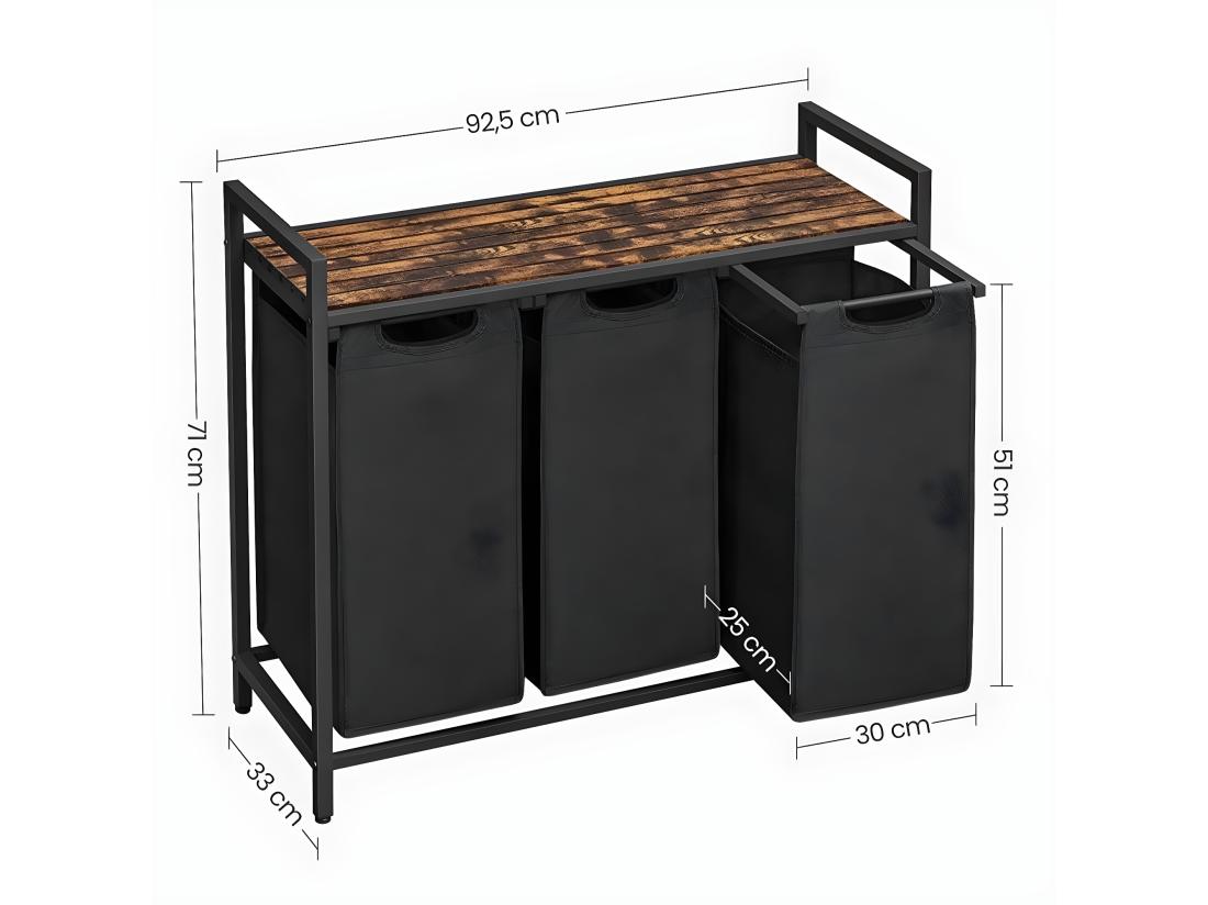 vente unique Bac à Linge avec 3 Compartiments de 38L