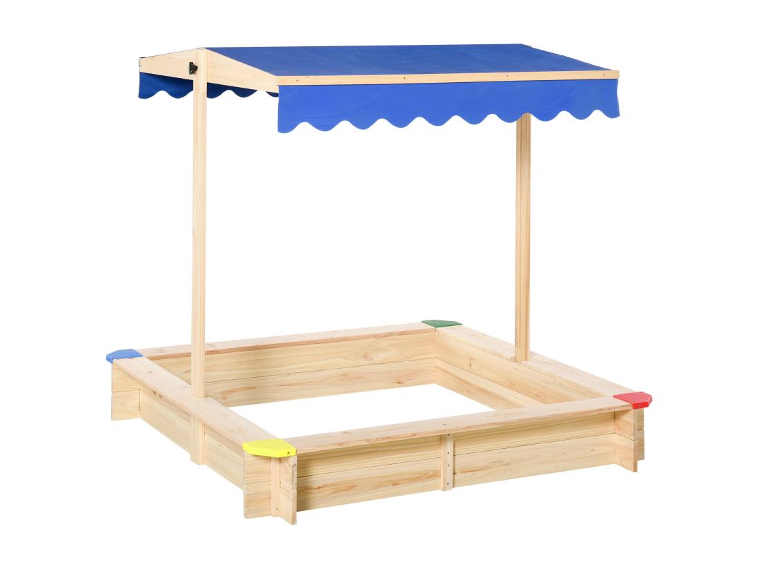 Vente Unique Bac à Sable Bois Carré Dim. 1 2L X 1 2l X 1 2H M - Hauteur Et Inclinaison Toit Réglables - Bois Naturel De Pin