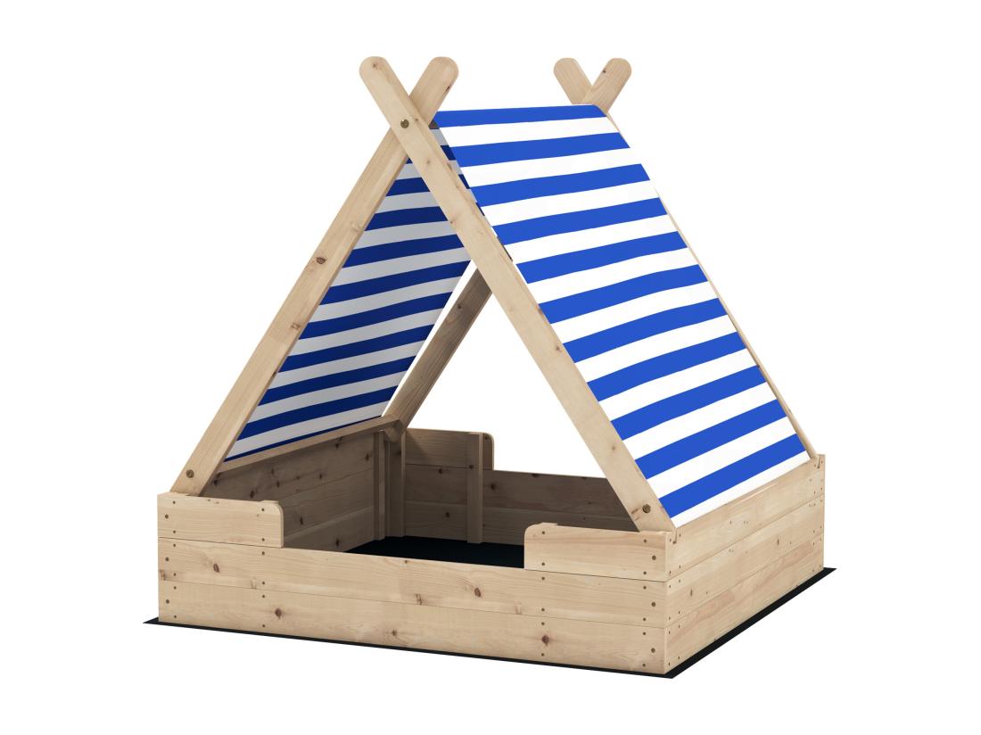 Vente Unique Bac à Sable En Bois Avec Toit Refermable Et Doublure Dim. 120 X 120 X 126 5 Cm Bois Sapin