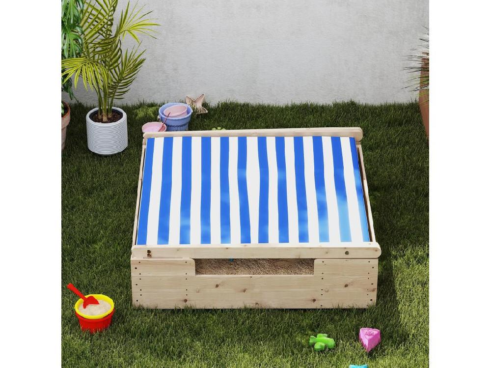 Vente Unique Bac à Sable En Bois Avec Toit Refermable Et Doublure Dim. 120 X 120 X 126 5 Cm Bois Sapin