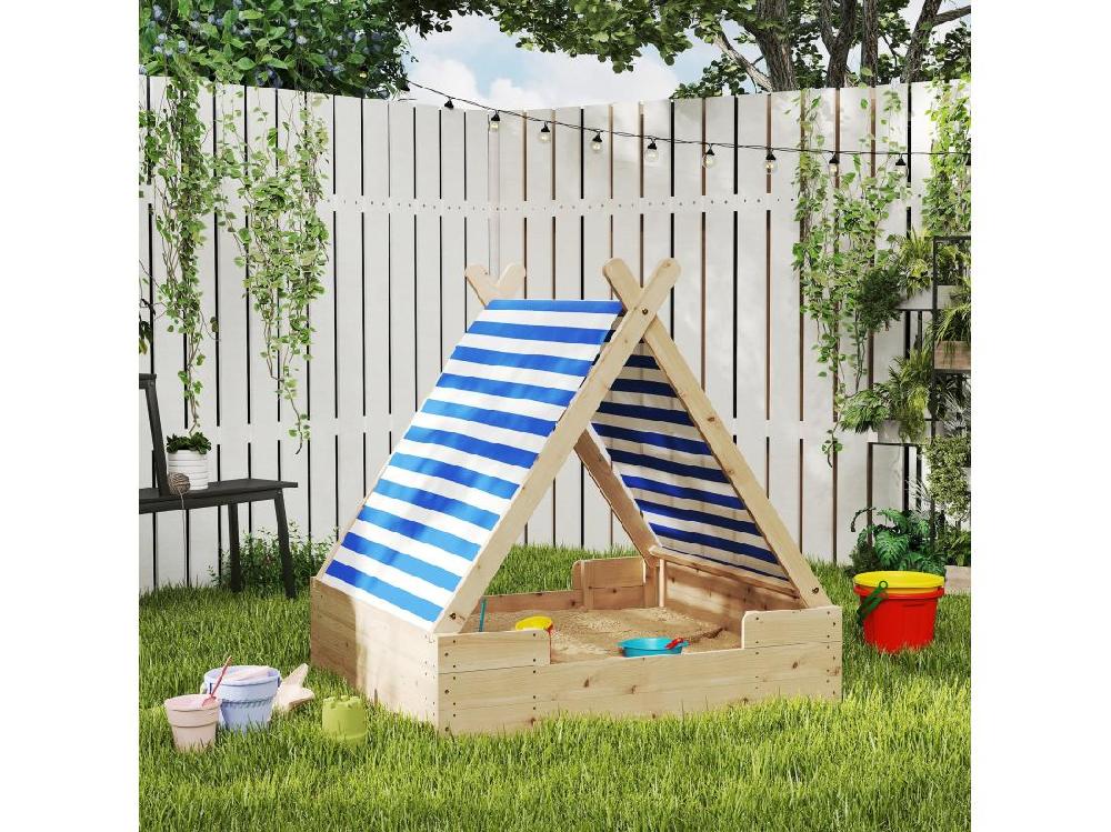 Vente Unique Bac à Sable En Bois Avec Toit Refermable Et Doublure Dim. 120 X 120 X 126 5 Cm Bois Sapin