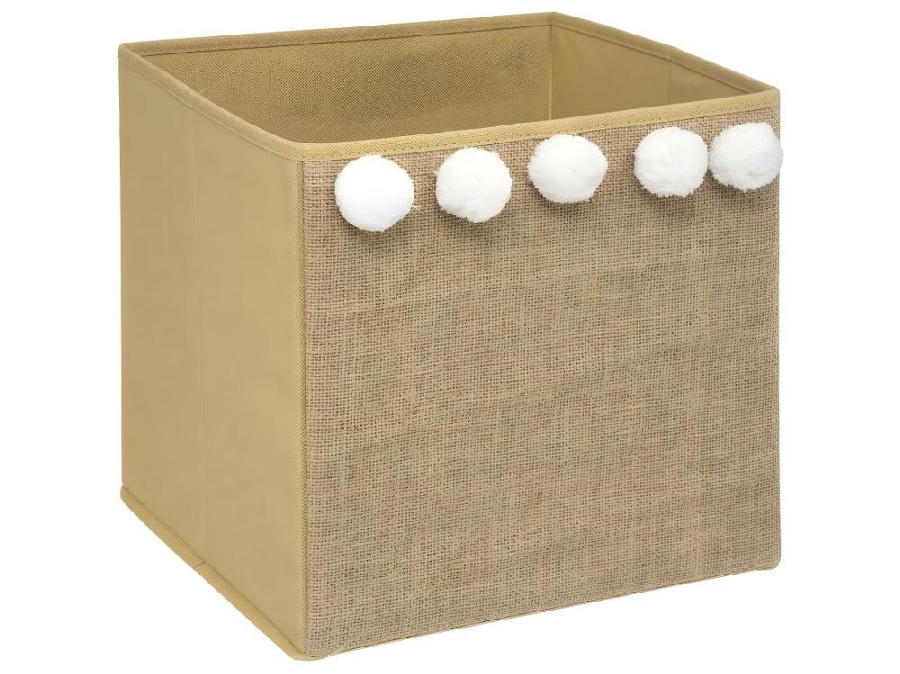 vente unique Bac de Rangement en Jute Marron Caramel avec Pompons