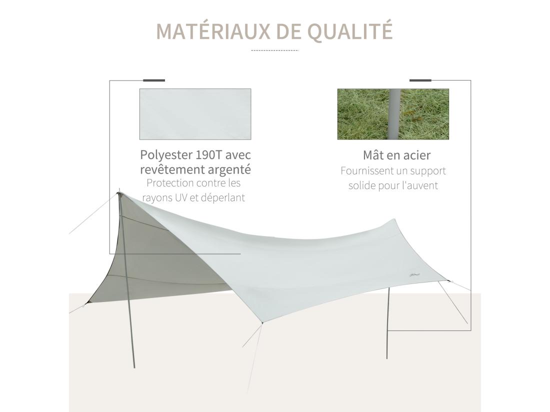 Vente Unique Bâche Anti-pluie Voile D'ombrage Toile De Camping 5 6L X 5 5l M Polyester Haute Densité 190T Imperméable Gris