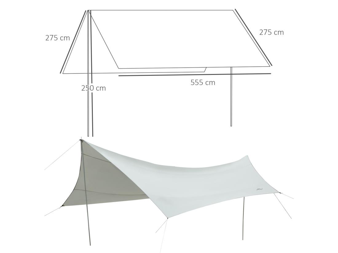 Vente Unique Bâche Anti-pluie Voile D'ombrage Toile De Camping 5 6L X 5 5l M Polyester Haute Densité 190T Imperméable Gris