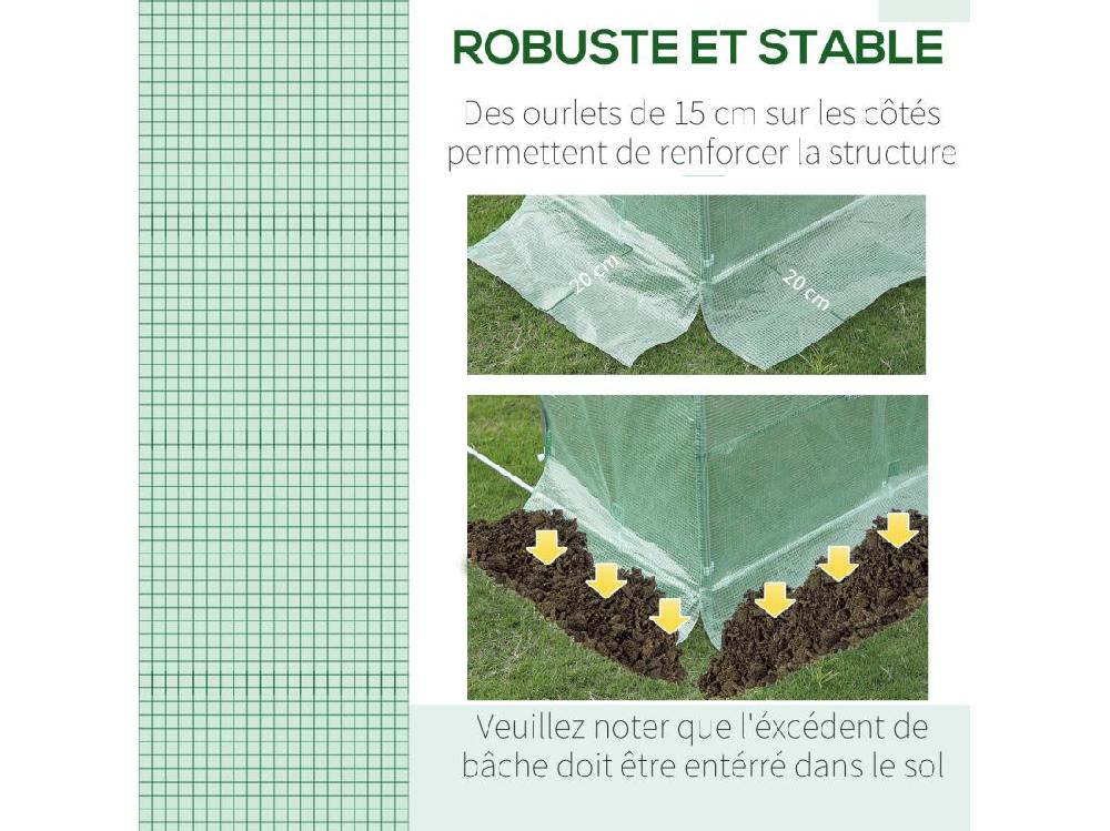 Vente Unique Bâche De Rechange Serre Tunnel 6 M² Bâche Dim. 3L X 2l X 2H M PE Anti-UV Imperméable 6 Fenêtres + Porte Enroulable Zippée Vert