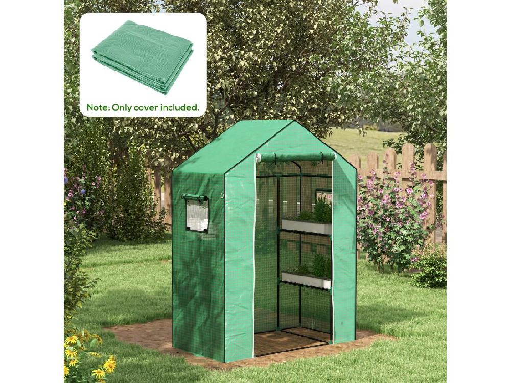 Vente Unique Bâche De Remplacement Serre De Jardin Dim. 140L X 73l X 190H Cm - 2 Fenêtres Porte Zippée Enroulable - PE Anti-UV Imperméable Vert