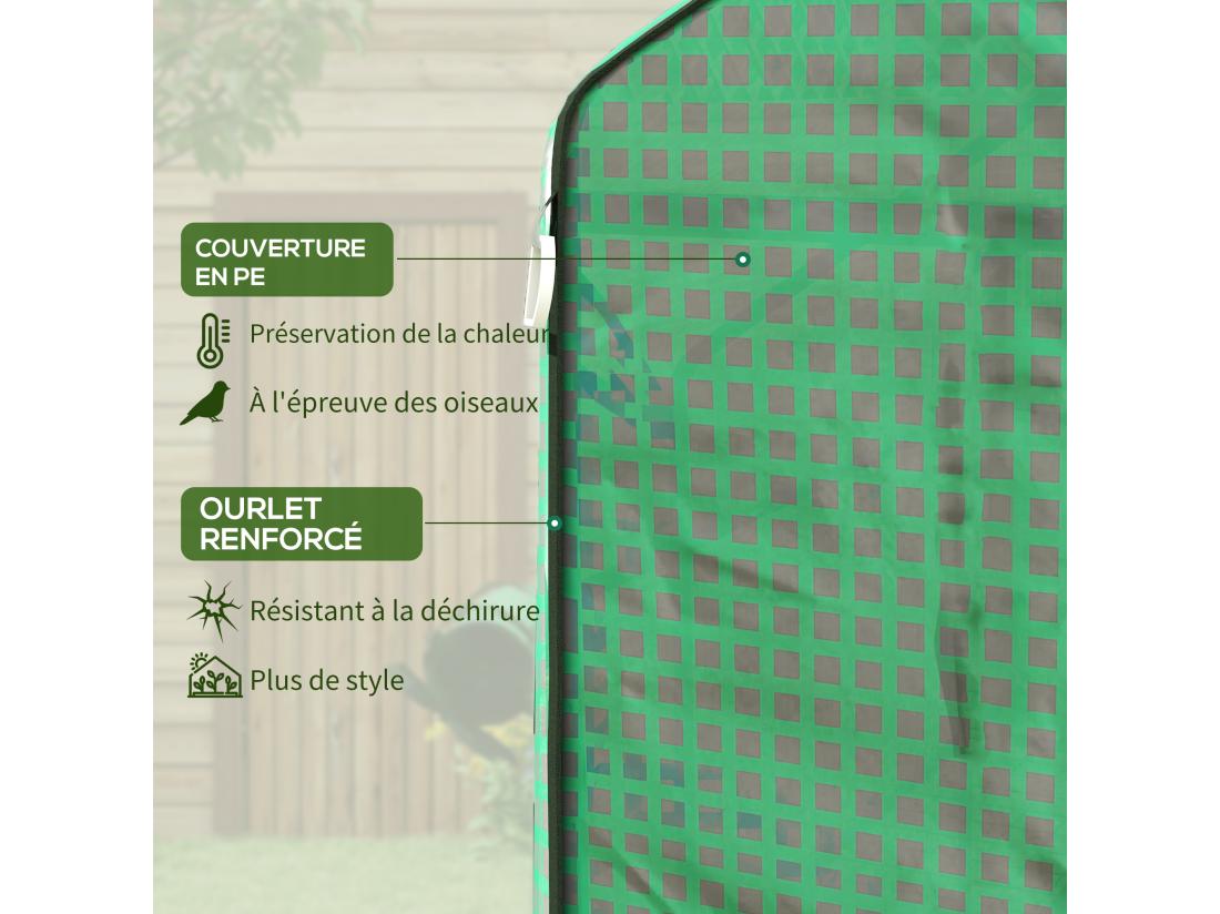 Vente Unique Bâche De Remplacement Serre De Jardin Dim. 140L X 73l X 190H Cm - 2 Fenêtres Porte Zippée Enroulable - PE Anti-UV Imperméable Vert