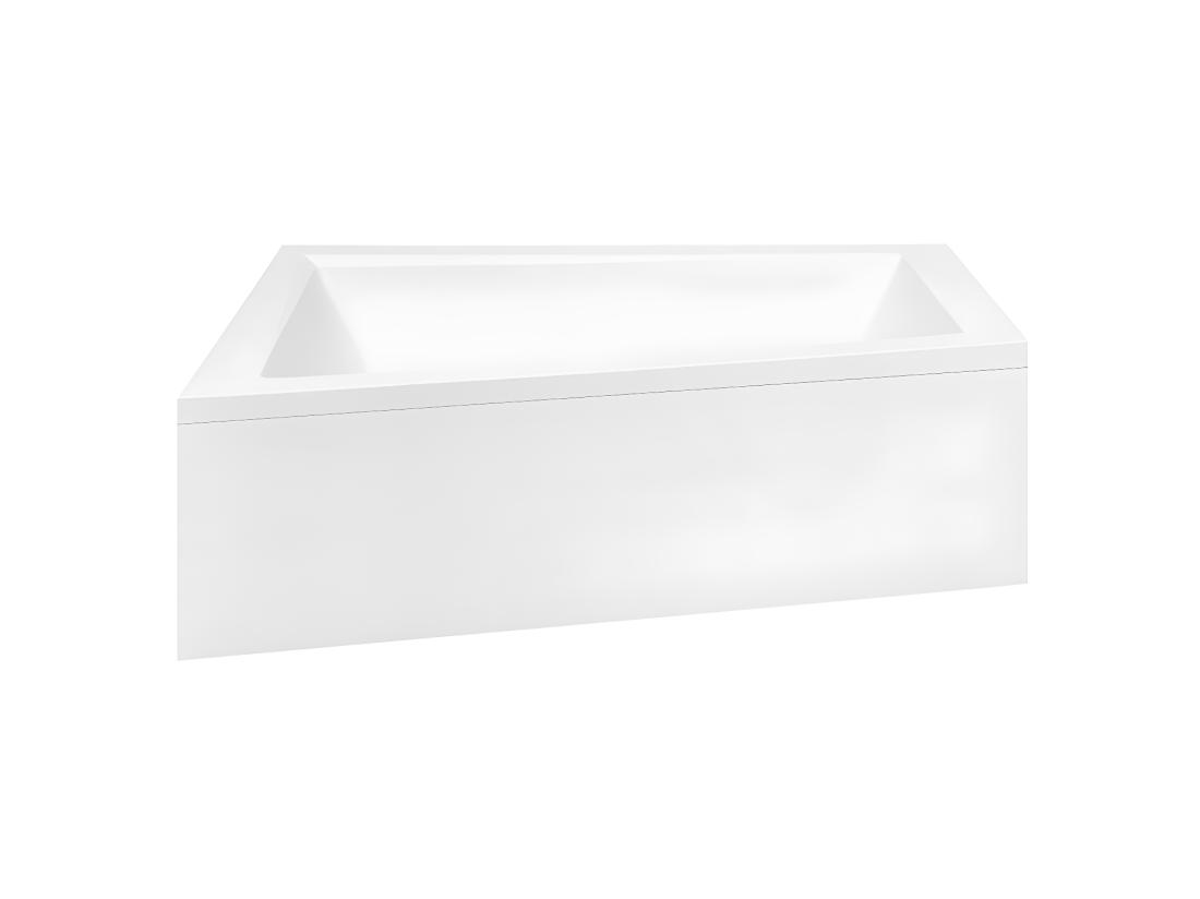 Vente Unique Baignoire Asymétrique + Tablier Blanc + Repose Tête - INTIMA - 160 X 90 Cm - Gauche