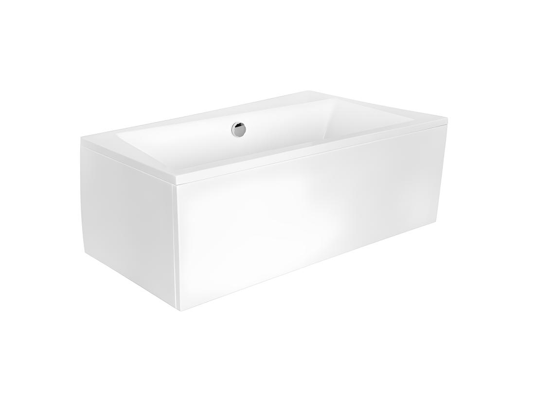 Vente Unique Baignoire Asymétrique + Tablier Blanc + Repose Tête - INFINITY - 160 X 100 Cm - Droite