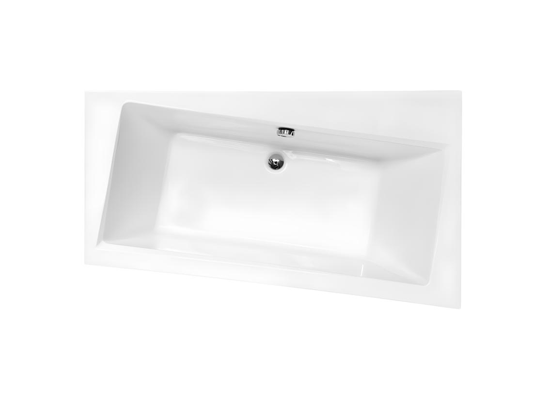 Vente Unique Baignoire Asymétrique + Tablier Blanc + Repose Tête - INFINITY - 160 X 100 Cm - Droite