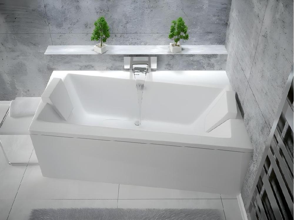 vente unique Baignoire asymétrique + tablier blanc + repose tête - INFINITY - 160 x 100 cm - Droite