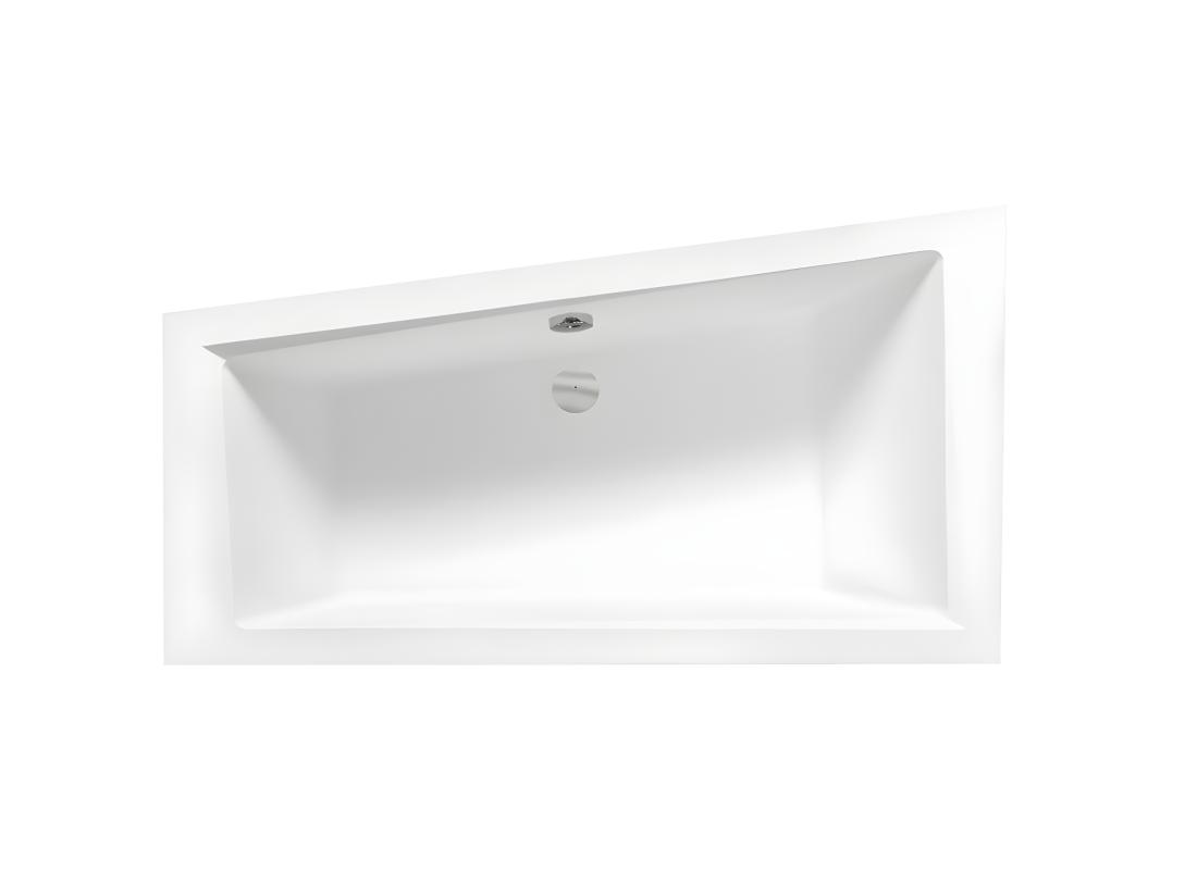 Vente Unique Baignoire Asymétrique + Tablier Noir + Repose Tête - INTIMA - 160 X 90 Cm - Droite
