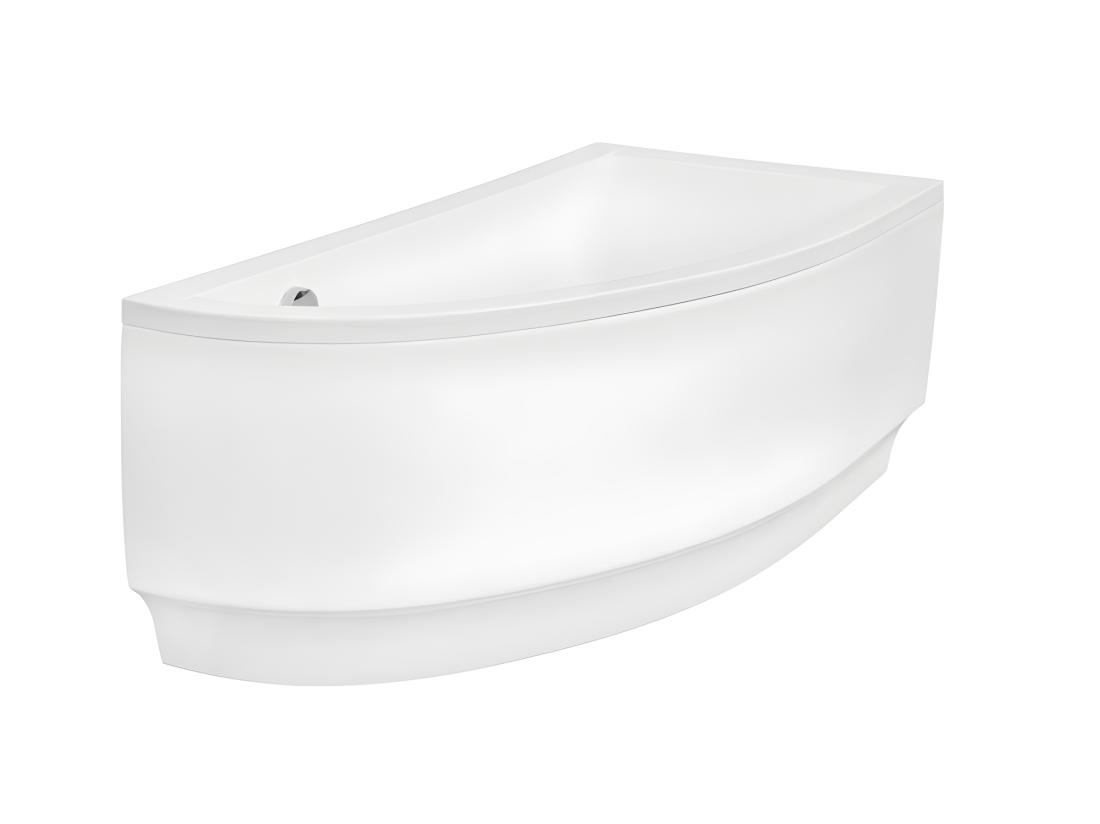 Vente Unique Baignoire Asymétrique + Tablier Noir + Repose Tête - PRAKTIKA - 150 X 70 Cm - Gauche