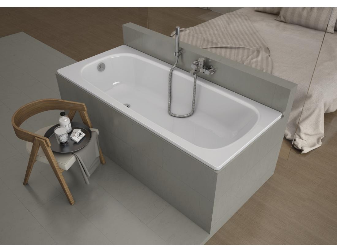 vente unique Baignoire AVIZORIA en acier émaillé 140-150-160-170x75 cm fond anti derapant rugueux - Dimensions: 140cm